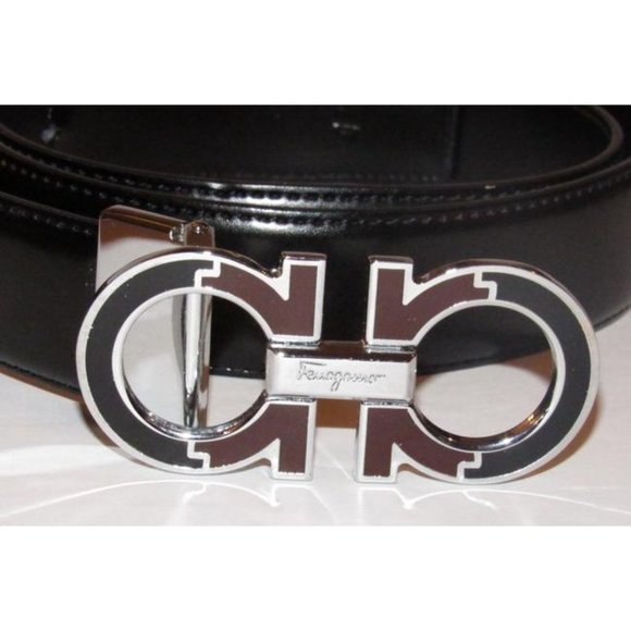 Salvatore Ferragamo Black Brown Chrome Belt